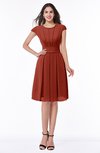 ColsBM Maya Rust Modest A-line Short Sleeve Chiffon Knee Length Sash Plus Size Bridesmaid Dresses