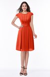 ColsBM Maya Tangerine Tango Modest A-line Short Sleeve Chiffon Knee Length Sash Plus Size Bridesmaid Dresses