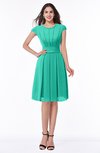 ColsBM Maya Viridian Green Modest A-line Short Sleeve Chiffon Knee Length Sash Plus Size Bridesmaid Dresses