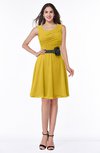 ColsBM Julie Lemon Curry Glamorous V-neck Sleeveless Zip up Knee Length Flower Plus Size Bridesmaid Dresses