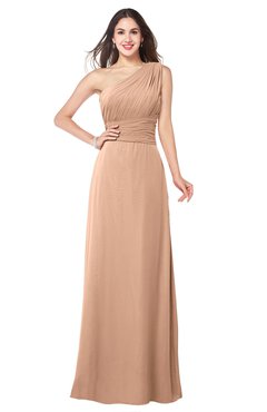 ColsBM Aislinn Almost Apricot Modest A-line Sleeveless Half Backless Floor Length Ribbon Plus Size Bridesmaid Dresses