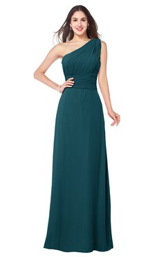 ColsBM Aislinn Blue Green Modest A-line Sleeveless Half Backless Floor Length Ribbon Plus Size Bridesmaid Dresses