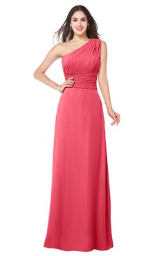 ColsBM Aislinn Guava Modest A-line Sleeveless Half Backless Floor Length Ribbon Plus Size Bridesmaid Dresses