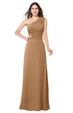ColsBM Aislinn Light Brown Modest A-line Sleeveless Half Backless Floor Length Ribbon Plus Size Bridesmaid Dresses