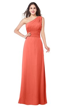 ColsBM Aislinn Living Coral Modest A-line Sleeveless Half Backless Floor Length Ribbon Plus Size Bridesmaid Dresses