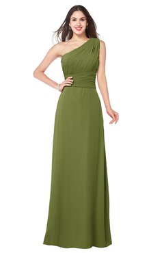 ColsBM Aislinn Olive Green Modest A-line Sleeveless Half Backless Floor Length Ribbon Plus Size Bridesmaid Dresses