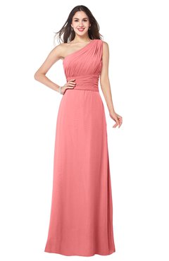 ColsBM Aislinn Shell Pink Modest A-line Sleeveless Half Backless Floor Length Ribbon Plus Size Bridesmaid Dresses