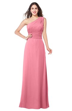 ColsBM Aislinn Watermelon Modest A-line Sleeveless Half Backless Floor Length Ribbon Plus Size Bridesmaid Dresses