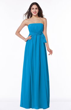 ColsBM Avah Cornflower Blue Modern Strapless Half Backless Chiffon Floor Length Ribbon Plus Size Bridesmaid Dresses