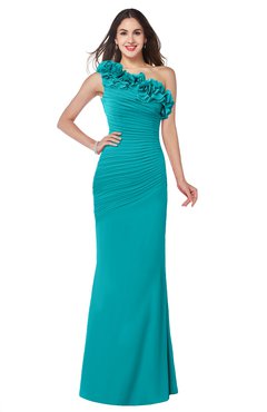 ColsBM Lisa Teal Sexy Fit-n-Flare Sleeveless Half Backless Chiffon Flower Plus Size Bridesmaid Dresses