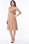 ColsBM Angelica Almost Apricot Classic Lace up Chiffon Knee Length Beaded Plus Size Bridesmaid Dresses