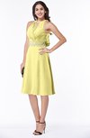 ColsBM Angelica Pastel Yellow Classic Lace up Chiffon Knee Length Beaded Plus Size Bridesmaid Dresses