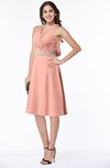 ColsBM Angelica Peach Classic Lace up Chiffon Knee Length Beaded Plus Size Bridesmaid Dresses