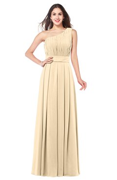ColsBM Noemi Apricot Gelato Elegant A-line One Shoulder Sleeveless Floor Length Pleated Plus Size Bridesmaid Dresses