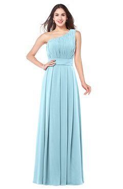 ColsBM Noemi Aqua Elegant A-line One Shoulder Sleeveless Floor Length Pleated Plus Size Bridesmaid Dresses