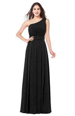 ColsBM Noemi Black Elegant A-line One Shoulder Sleeveless Floor Length Pleated Plus Size Bridesmaid Dresses