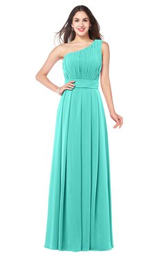 ColsBM Noemi Blue Turquoise Elegant A-line One Shoulder Sleeveless Floor Length Pleated Plus Size Bridesmaid Dresses
