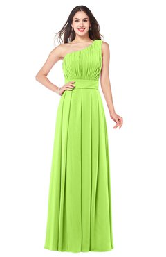 ColsBM Noemi Bright Green Elegant A-line One Shoulder Sleeveless Floor Length Pleated Plus Size Bridesmaid Dresses