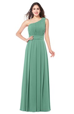 ColsBM Noemi Bristol Blue Elegant A-line One Shoulder Sleeveless Floor Length Pleated Plus Size Bridesmaid Dresses