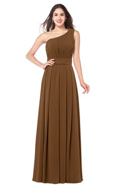 ColsBM Noemi Brown Elegant A-line One Shoulder Sleeveless Floor Length Pleated Plus Size Bridesmaid Dresses