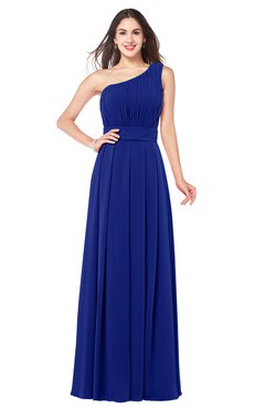 ColsBM Noemi Electric Blue Elegant A-line One Shoulder Sleeveless Floor Length Pleated Plus Size Bridesmaid Dresses