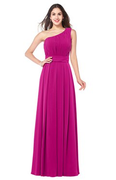 ColsBM Noemi Hot Pink Elegant A-line One Shoulder Sleeveless Floor Length Pleated Plus Size Bridesmaid Dresses