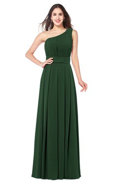 ColsBM Noemi Hunter Green Elegant A-line One Shoulder Sleeveless Floor Length Pleated Plus Size Bridesmaid Dresses