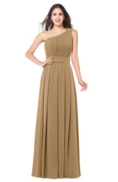 ColsBM Noemi Indian Tan Elegant A-line One Shoulder Sleeveless Floor Length Pleated Plus Size Bridesmaid Dresses