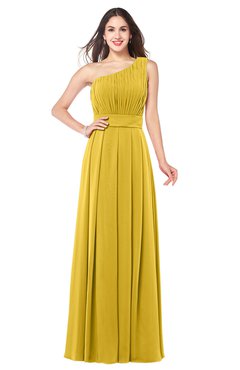 ColsBM Noemi Lemon Curry Elegant A-line One Shoulder Sleeveless Floor Length Pleated Plus Size Bridesmaid Dresses