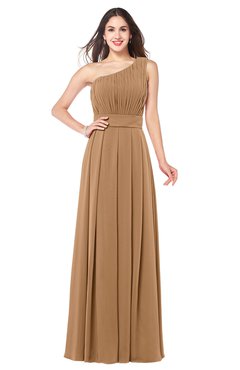 ColsBM Noemi Light Brown Elegant A-line One Shoulder Sleeveless Floor Length Pleated Plus Size Bridesmaid Dresses