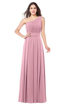 ColsBM Noemi Light Coral Elegant A-line One Shoulder Sleeveless Floor Length Pleated Plus Size Bridesmaid Dresses