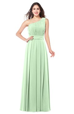 ColsBM Noemi Light Green Elegant A-line One Shoulder Sleeveless Floor Length Pleated Plus Size Bridesmaid Dresses