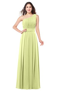 ColsBM Noemi Lime Sherbet Elegant A-line One Shoulder Sleeveless Floor Length Pleated Plus Size Bridesmaid Dresses
