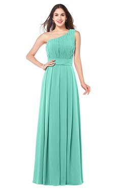 ColsBM Noemi Mint Green Elegant A-line One Shoulder Sleeveless Floor Length Pleated Plus Size Bridesmaid Dresses