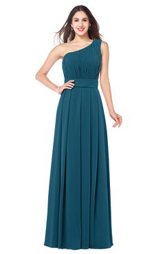 ColsBM Noemi Moroccan Blue Elegant A-line One Shoulder Sleeveless Floor Length Pleated Plus Size Bridesmaid Dresses
