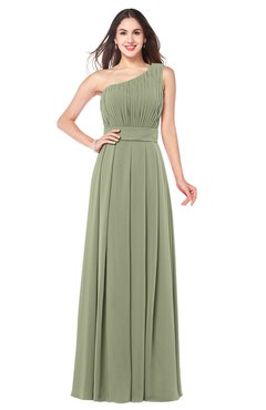 ColsBM Noemi Moss Green Elegant A-line One Shoulder Sleeveless Floor Length Pleated Plus Size Bridesmaid Dresses