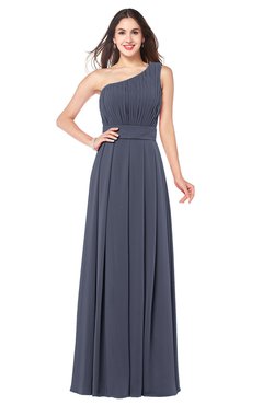 ColsBM Noemi Nightshadow Blue Elegant A-line One Shoulder Sleeveless Floor Length Pleated Plus Size Bridesmaid Dresses