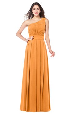 ColsBM Noemi Orange Elegant A-line One Shoulder Sleeveless Floor Length Pleated Plus Size Bridesmaid Dresses