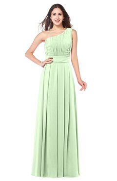 ColsBM Noemi Pale Green Elegant A-line One Shoulder Sleeveless Floor Length Pleated Plus Size Bridesmaid Dresses