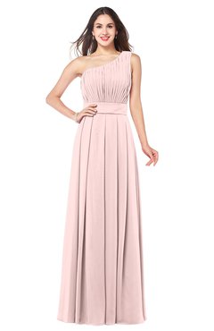 ColsBM Noemi Pastel Pink Elegant A-line One Shoulder Sleeveless Floor Length Pleated Plus Size Bridesmaid Dresses