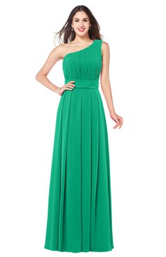 ColsBM Noemi Pepper Green Elegant A-line One Shoulder Sleeveless Floor Length Pleated Plus Size Bridesmaid Dresses