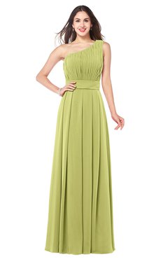 ColsBM Noemi Pistachio Elegant A-line One Shoulder Sleeveless Floor Length Pleated Plus Size Bridesmaid Dresses
