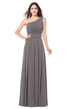ColsBM Noemi Ridge Grey Elegant A-line One Shoulder Sleeveless Floor Length Pleated Plus Size Bridesmaid Dresses
