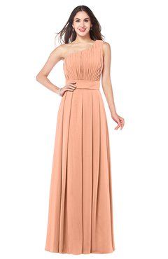 ColsBM Noemi Salmon Elegant A-line One Shoulder Sleeveless Floor Length Pleated Plus Size Bridesmaid Dresses