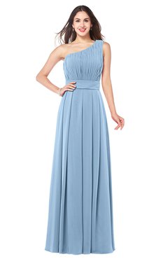 ColsBM Noemi Sky Blue Elegant A-line One Shoulder Sleeveless Floor Length Pleated Plus Size Bridesmaid Dresses