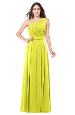 ColsBM Noemi Sulphur Spring Elegant A-line One Shoulder Sleeveless Floor Length Pleated Plus Size Bridesmaid Dresses