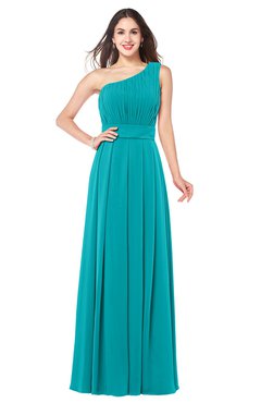 ColsBM Noemi Teal Elegant A-line One Shoulder Sleeveless Floor Length Pleated Plus Size Bridesmaid Dresses