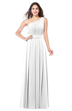ColsBM Noemi White Elegant A-line One Shoulder Sleeveless Floor Length Pleated Plus Size Bridesmaid Dresses