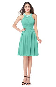 ColsBM Ariana Mint Green Glamorous A-line Jewel Sleeveless Zipper Knee Length Bridesmaid Dresses
