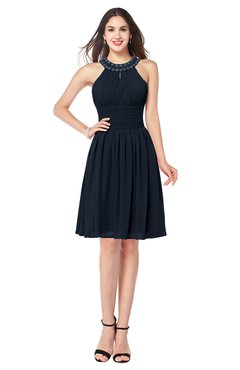 ColsBM Ariana Navy Blue Glamorous A-line Jewel Sleeveless Zipper Knee Length Bridesmaid Dresses